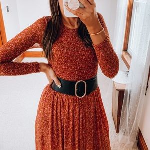 Free People mesh sheer floral orange maxi dress small